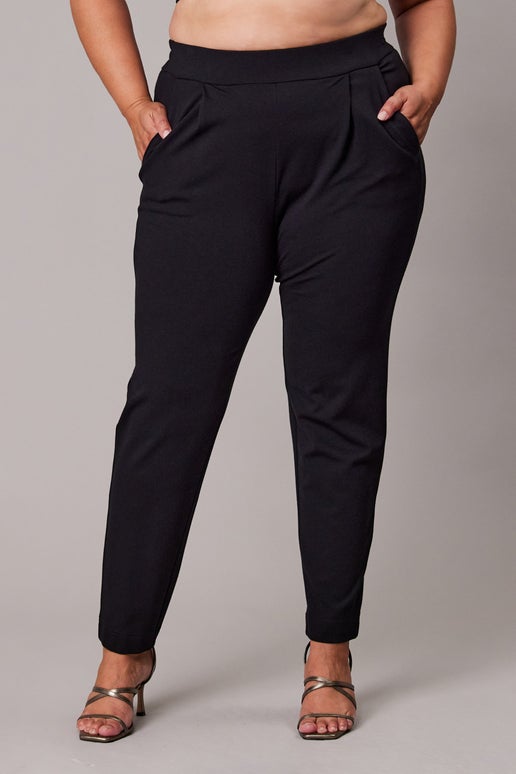 Pleat Front Ponte Pant in BLACK | BOTTOMS / Casual Pants