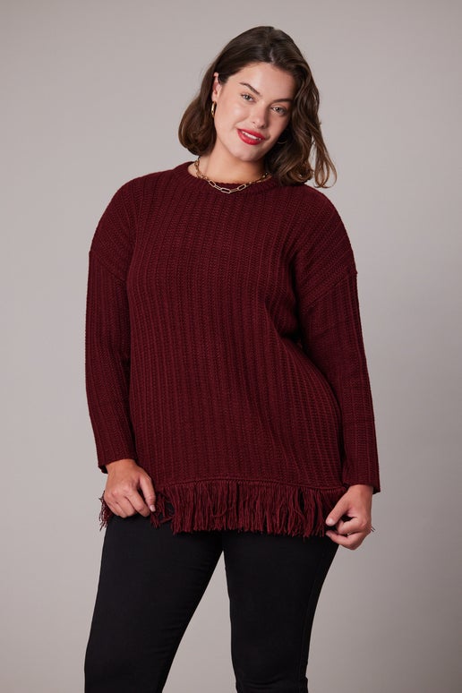 Tassel Hem Jumper in WINE | KNITS